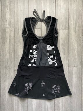 Kollontai Black Floral Embroidered Halter Tennis Dress Shoujo Black and Gray